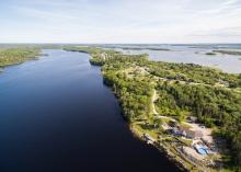 Aerial view of property and Eel Lake and Salt Bay